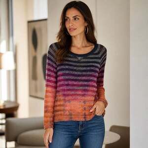 Hard Tail Forever Long Sleeve Scoop Neck Ombre Striped Knit Sweater